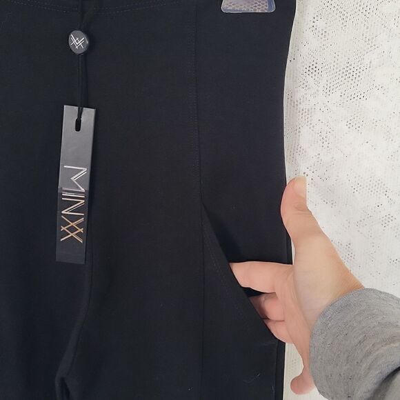 Minxx HI Rise Black Leggings, Faux Leather Shins Size Small, NWT - Picture 4 of 6